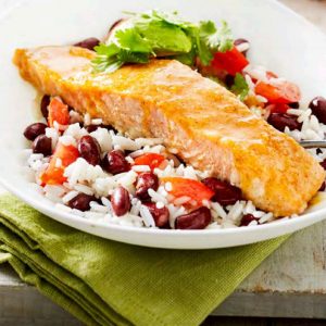 Chilli Baked Salmon with Mexican Rice