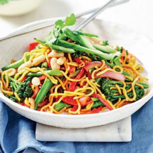Curried Vegetable Noodles with Cucumber and Peanuts